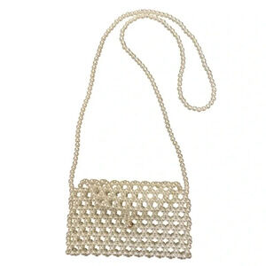 Pearl Beaded Small Crossbody Cocktail Evening Bag Purse Cream White Statement